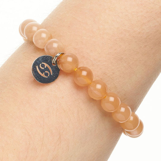 Cancer Moonstone Birthstone Bead Bracelet with Zodiac Charm - Crystal Nest