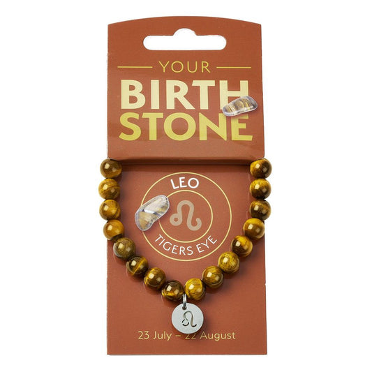 Leo Tiger’s Eye Birthstone Bead Bracelet with Zodiac Charm - Crystal Nest