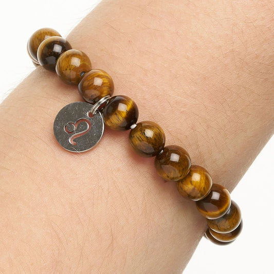 Leo Tiger’s Eye Birthstone Bead Bracelet with Zodiac Charm - Crystal Nest