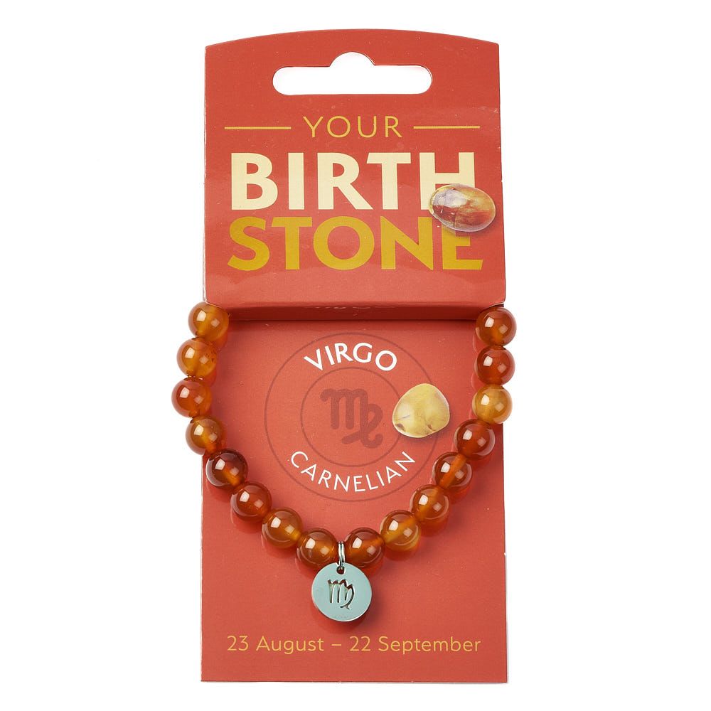 Virgo Carnelian Birthstone Bead Bracelet with Zodiac Charm - Crystal Nest