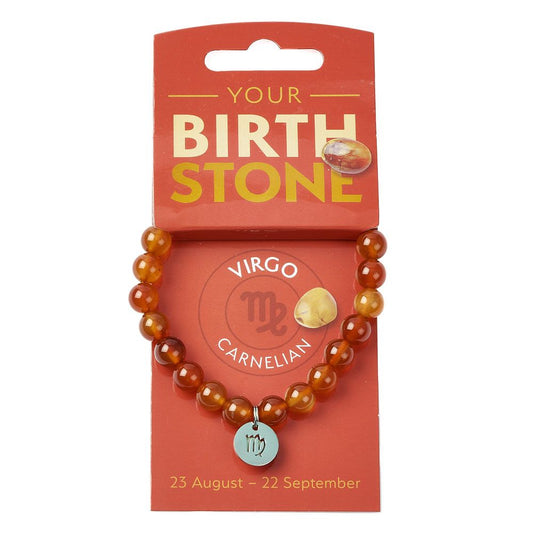 Virgo Carnelian Birthstone Bead Bracelet with Zodiac Charm - Crystal Nest