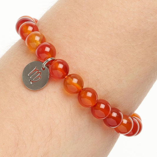 Virgo Carnelian Birthstone Bead Bracelet with Zodiac Charm - Crystal Nest