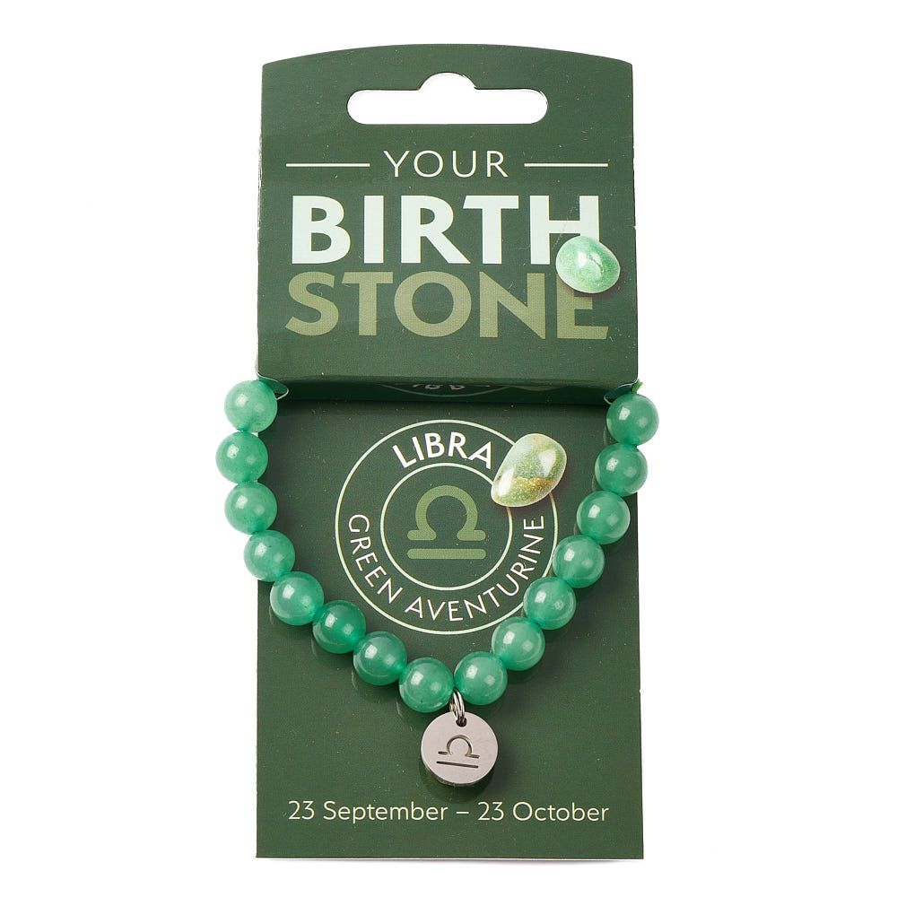 Libra Aventurine Birthstone Bead Bracelet with Zodiac Charm - Crystal Nest