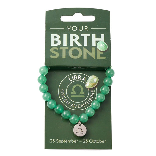 Libra Aventurine Birthstone Bead Bracelet with Zodiac Charm - Crystal Nest