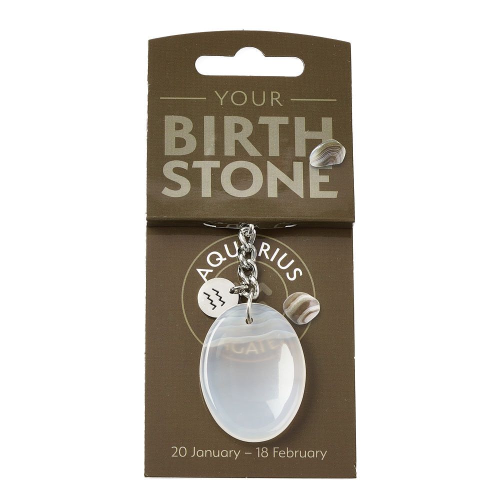 Aquarius Agate Birthstone Keyring with Zodiac Charm - Crystal Nest