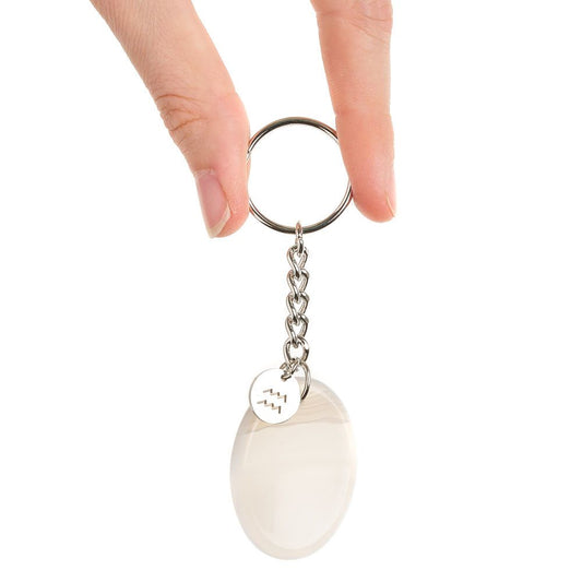 Aquarius Agate Birthstone Keyring with Zodiac Charm - Crystal Nest