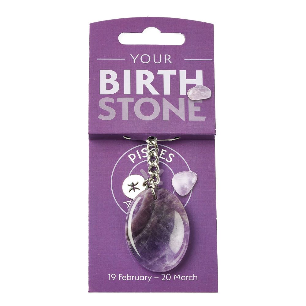 Pisces Amethyst Birthstone Keyring with Zodiac Charm - Crystal Nest