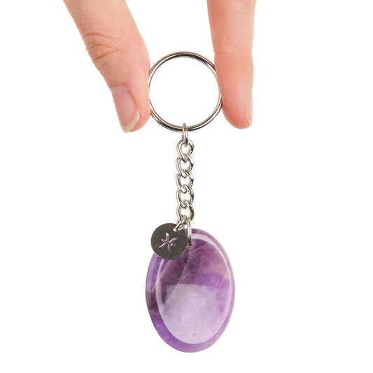 Pisces Amethyst Birthstone Keyring with Zodiac Charm - Crystal Nest
