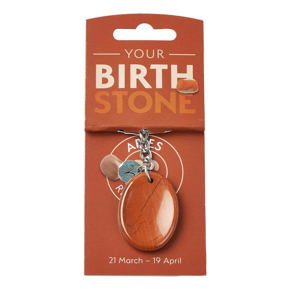 Aries Red Jasper Birthstone Keyring with Zodiac Charm - Crystal Nest
