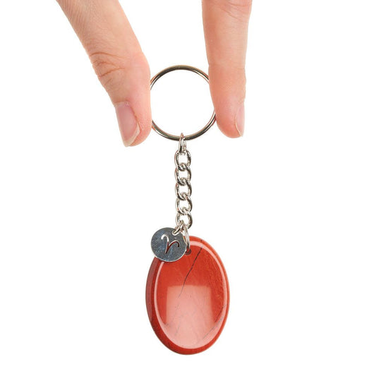 Aries Red Jasper Birthstone Keyring with Zodiac Charm - Crystal Nest