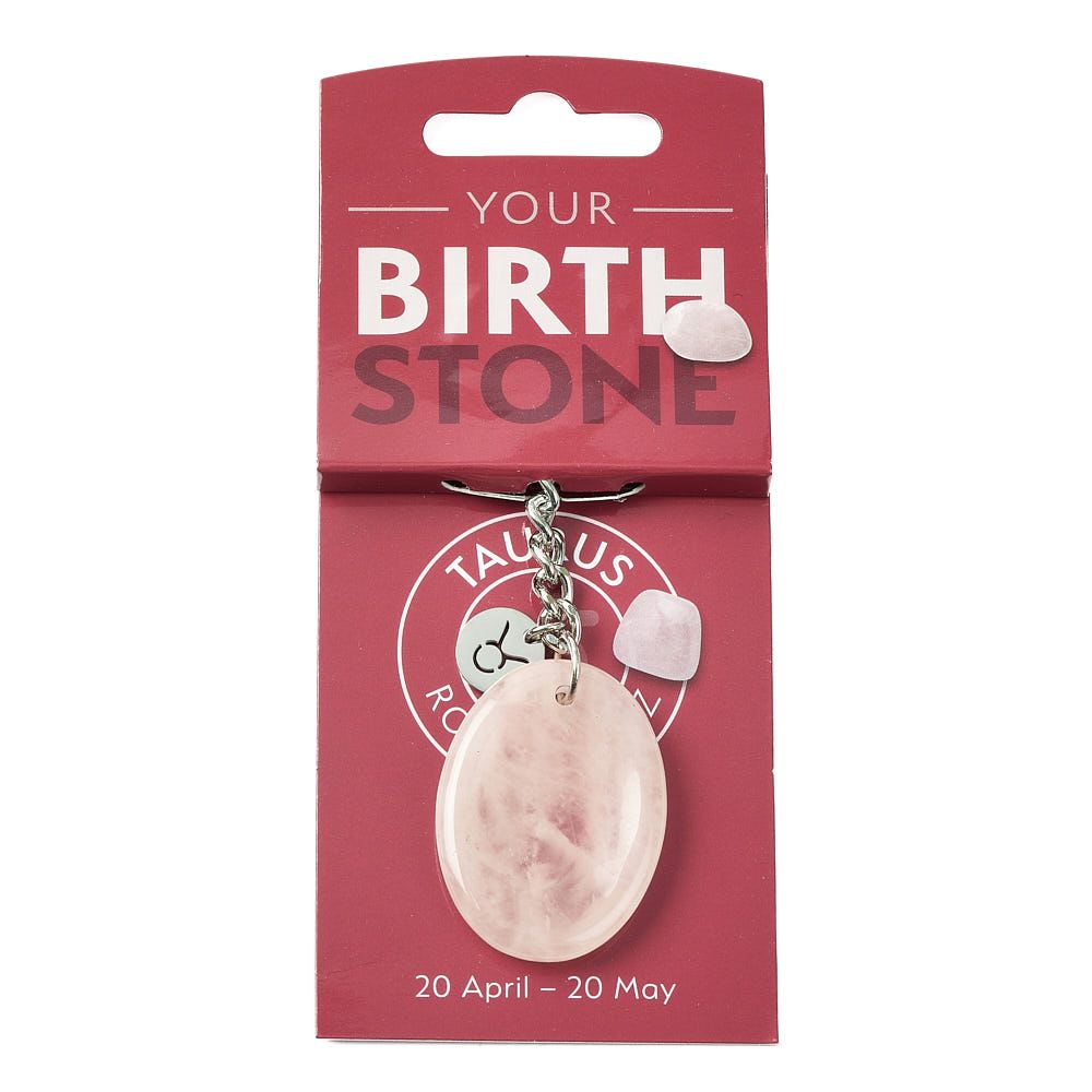 Taurus Rose Quartz Birthstone Keyring with Zodiac Charm - Crystal Nest