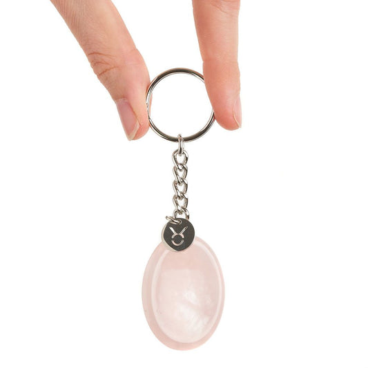 Taurus Rose Quartz Birthstone Keyring with Zodiac Charm - Crystal Nest