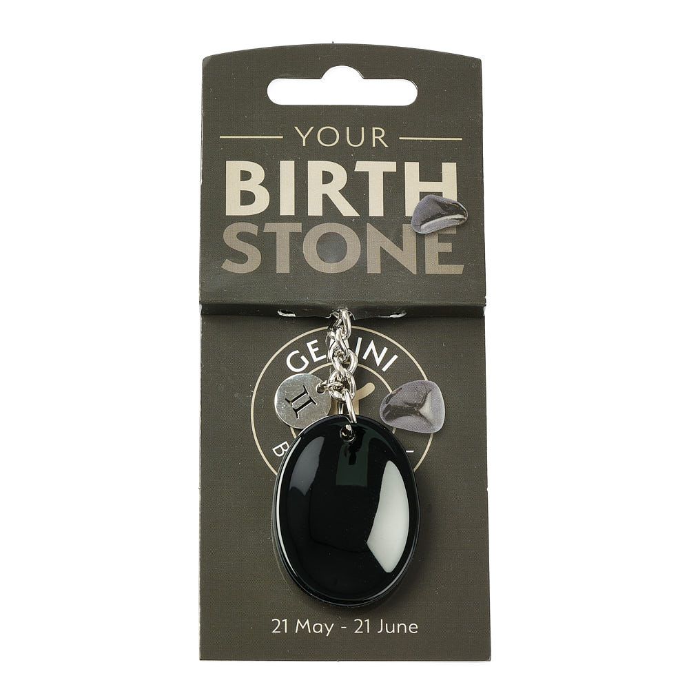 Gemini Black Onyx Birthstone Keyring with Zodiac Charm - Crystal Nest