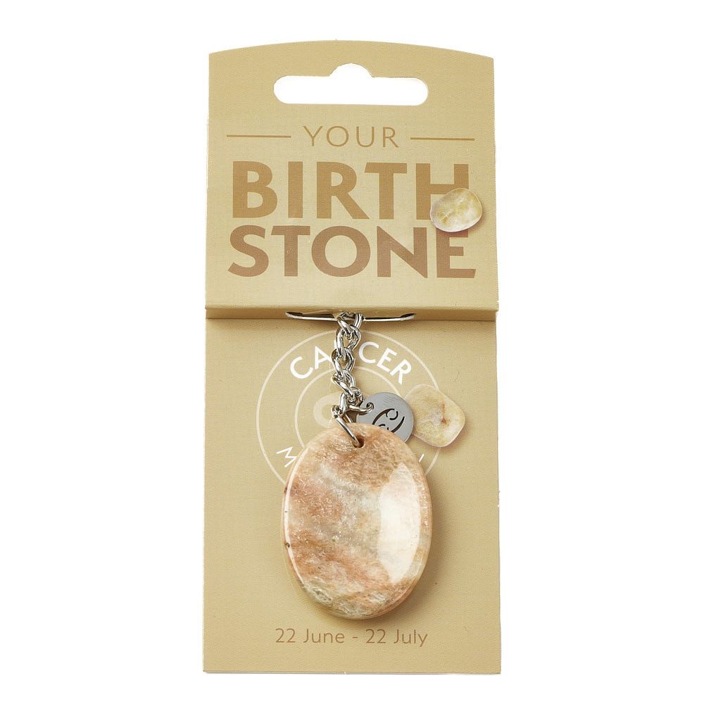 Cancer Moonstone Birthstone Keyring with Zodiac Charm - Crystal Nest