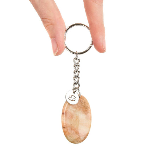 Cancer Moonstone Birthstone Keyring with Zodiac Charm - Crystal Nest