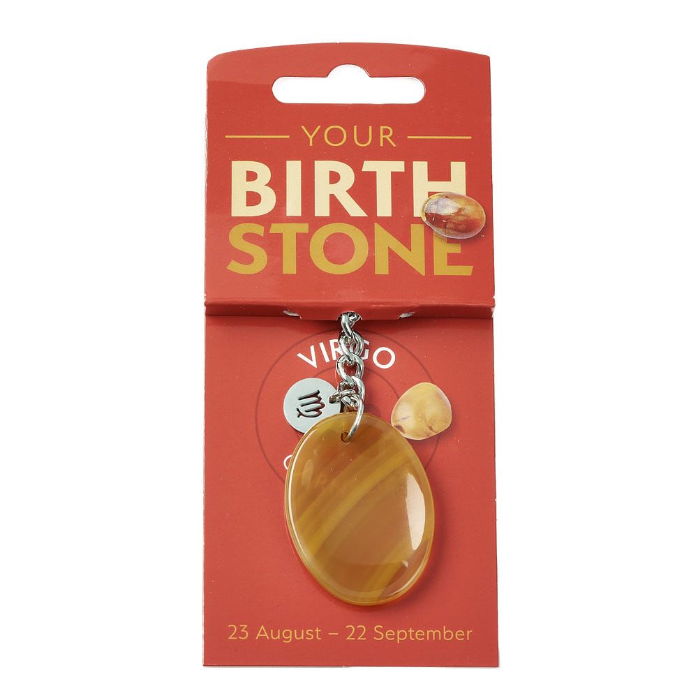 Virgo Carnelian Birthstone Keyring with Zodiac Charm - Crystal Nest