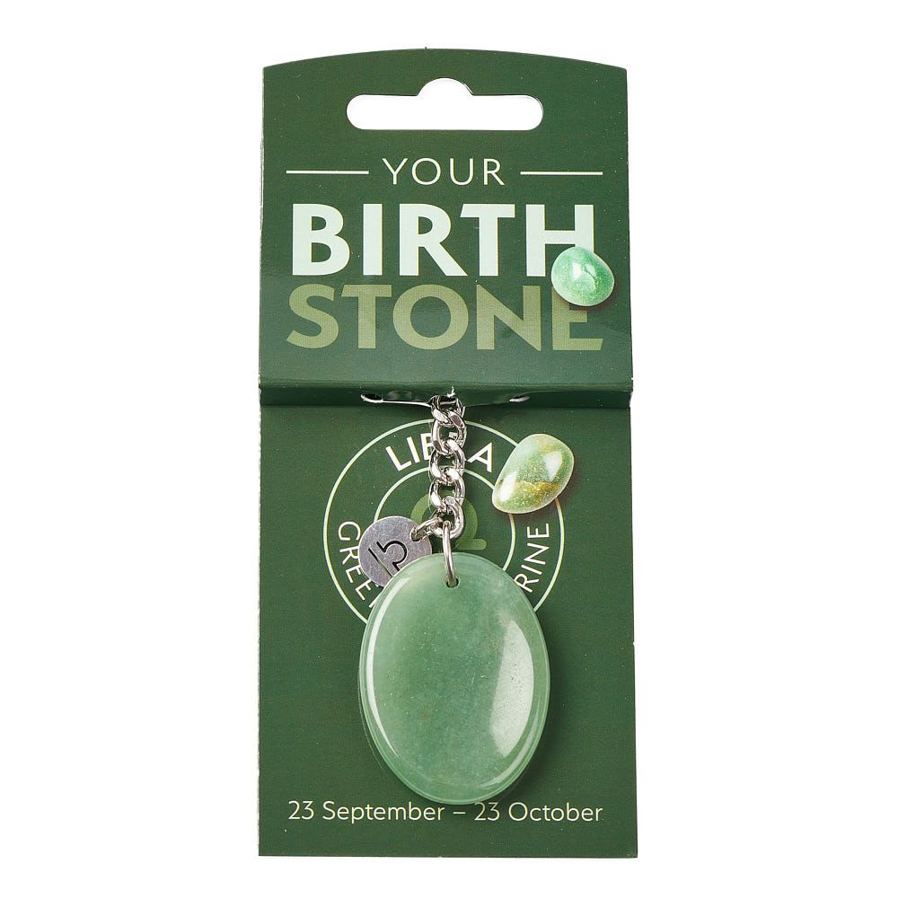 Libra Aventurine Birthstone Keyring with Zodiac Charm - Crystal Nest