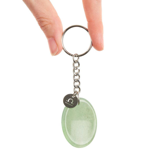 Libra Aventurine Birthstone Keyring with Zodiac Charm - Crystal Nest