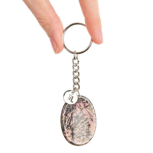 Scorpio Rhodonite Birthstone Keyring with Zodiac Charm - Crystal Nest