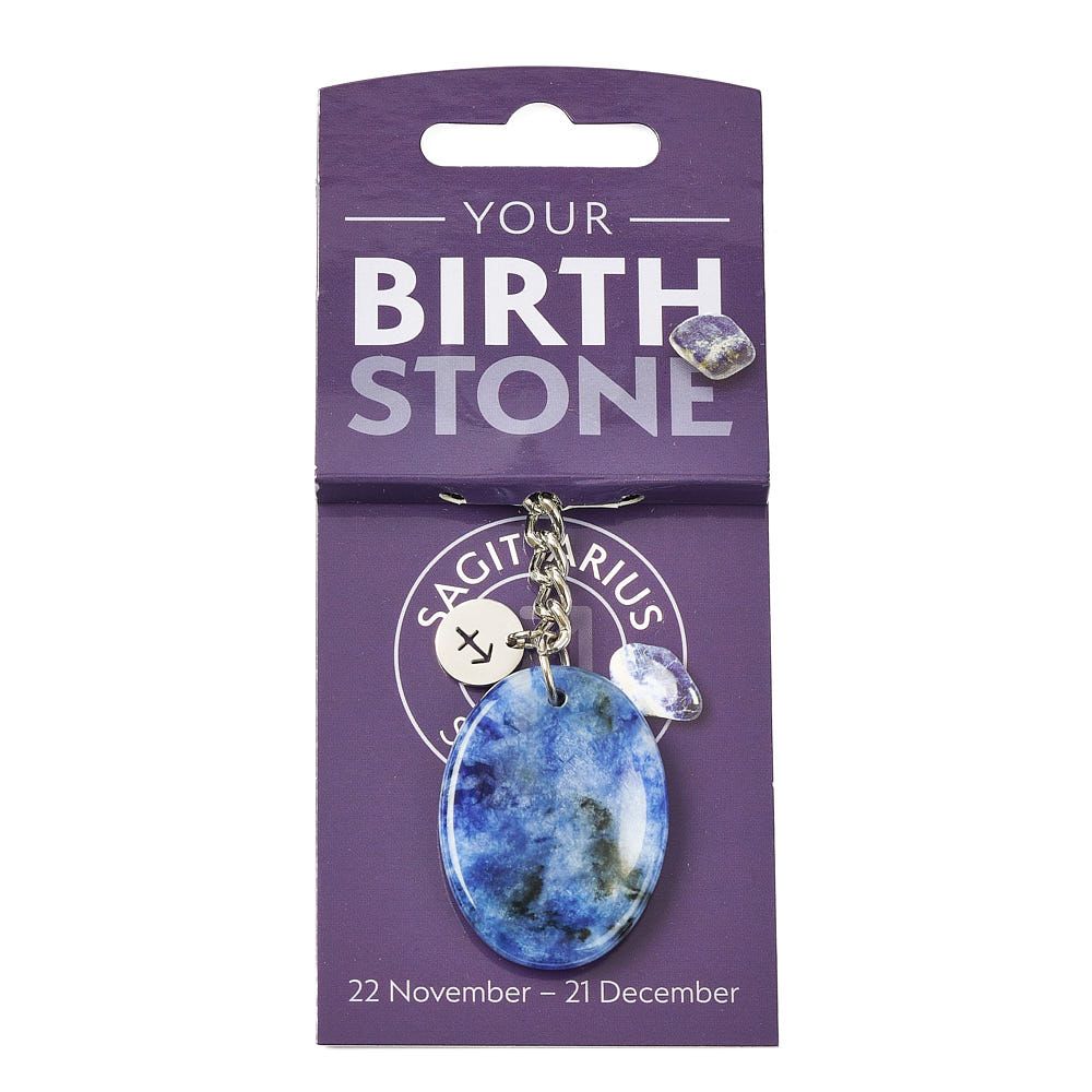 Sagittarius Sodalite Birthstone Keyring with Zodiac Charm - Crystal Nest