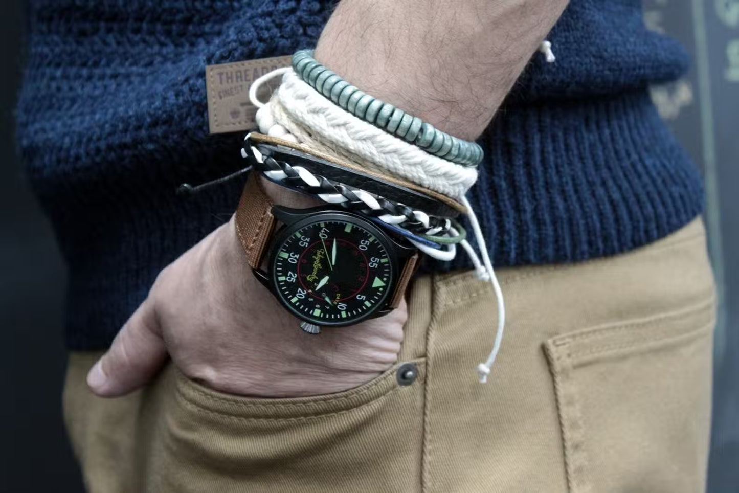 Men’s Bracelet Set – Green & Natural | Adjustable Leather, Cord & Bead Bracelets