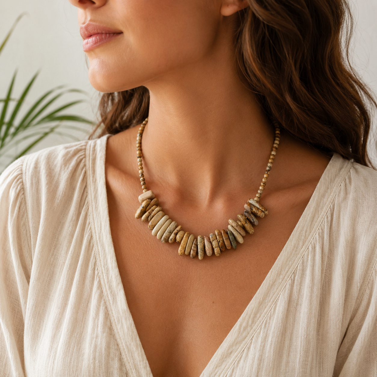 Picture Jasper Longstone Crystal Necklace