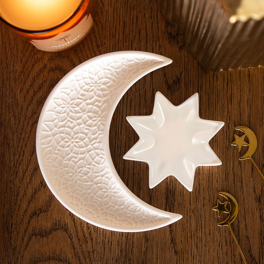 Crescent Moon & Star Ceramic Trinket Dish Set - Crystal Nest