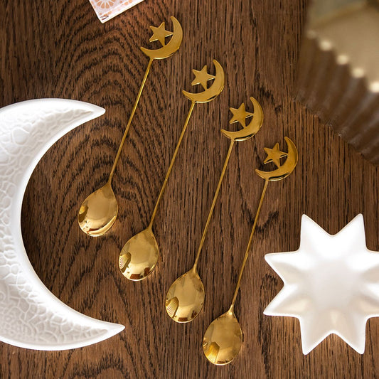 Star & Moon Golden Teaspoons | Set of 4 - Crystal Nest