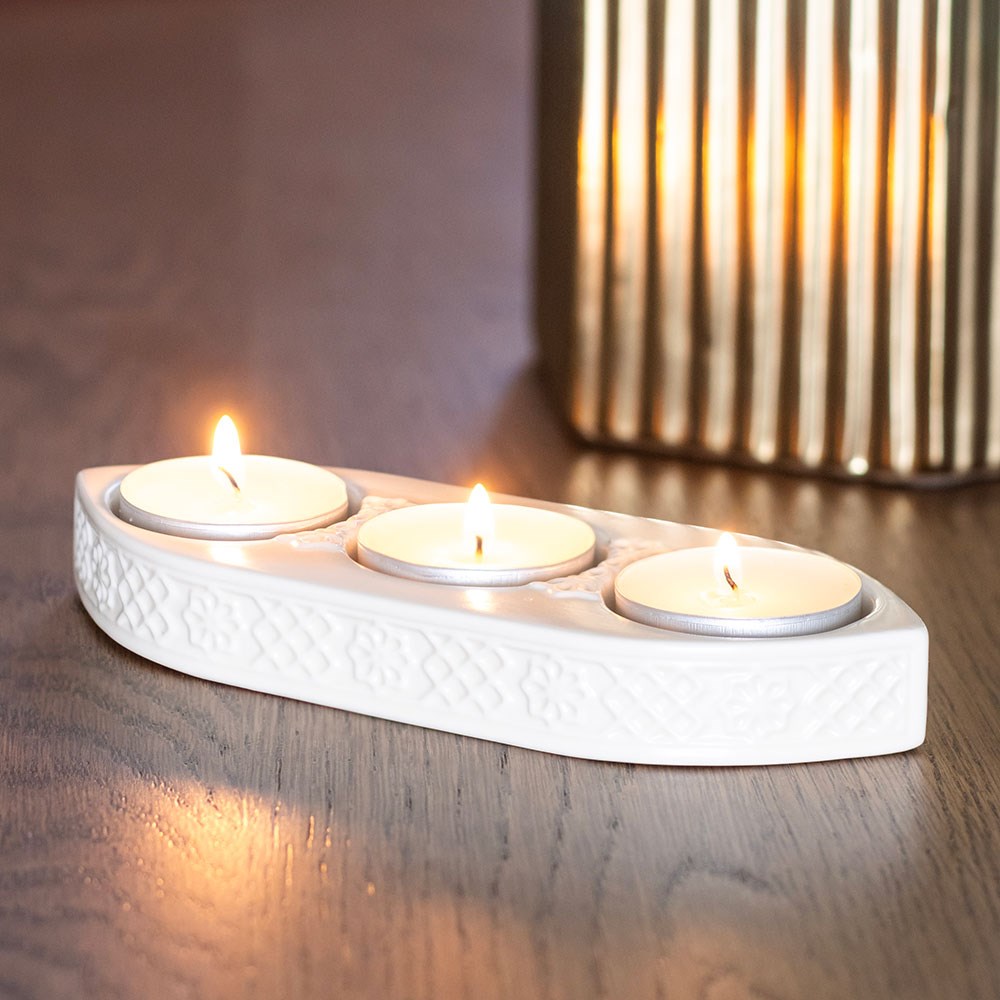 3 Candle Ceramic Tealight Holder - Crystal Nest