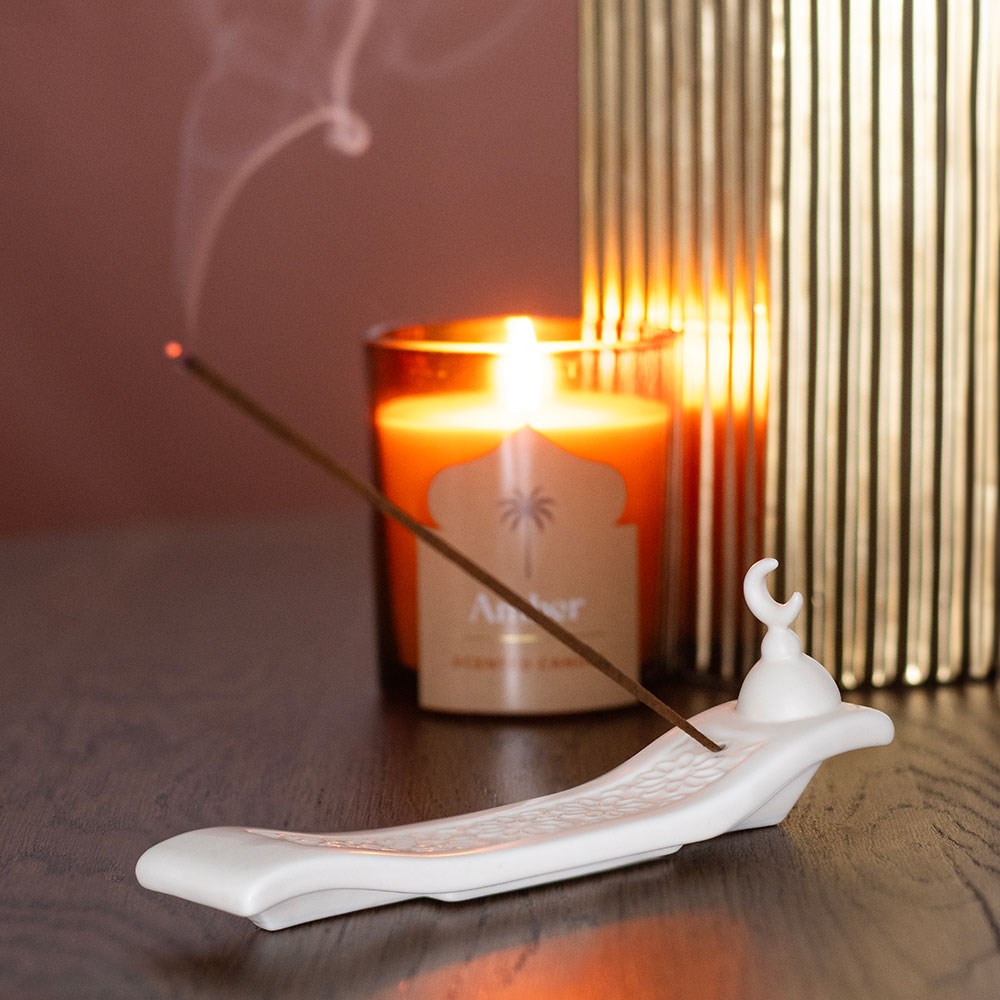 Crescent Moon Incense Holder – Ceramic Ash Catcher - Crystal Nest