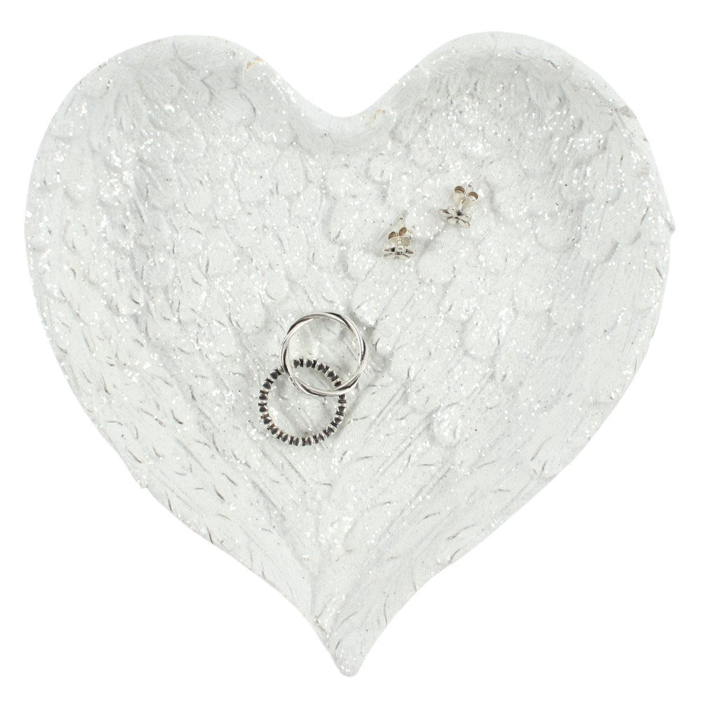 Glitter Heart-Shaped Angel Wing Trinket Dish - Crystal Nest