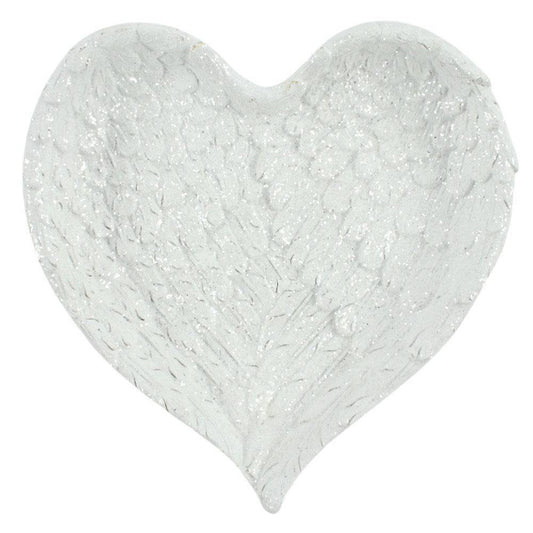 Glitter Heart-Shaped Angel Wing Trinket Dish - Crystal Nest