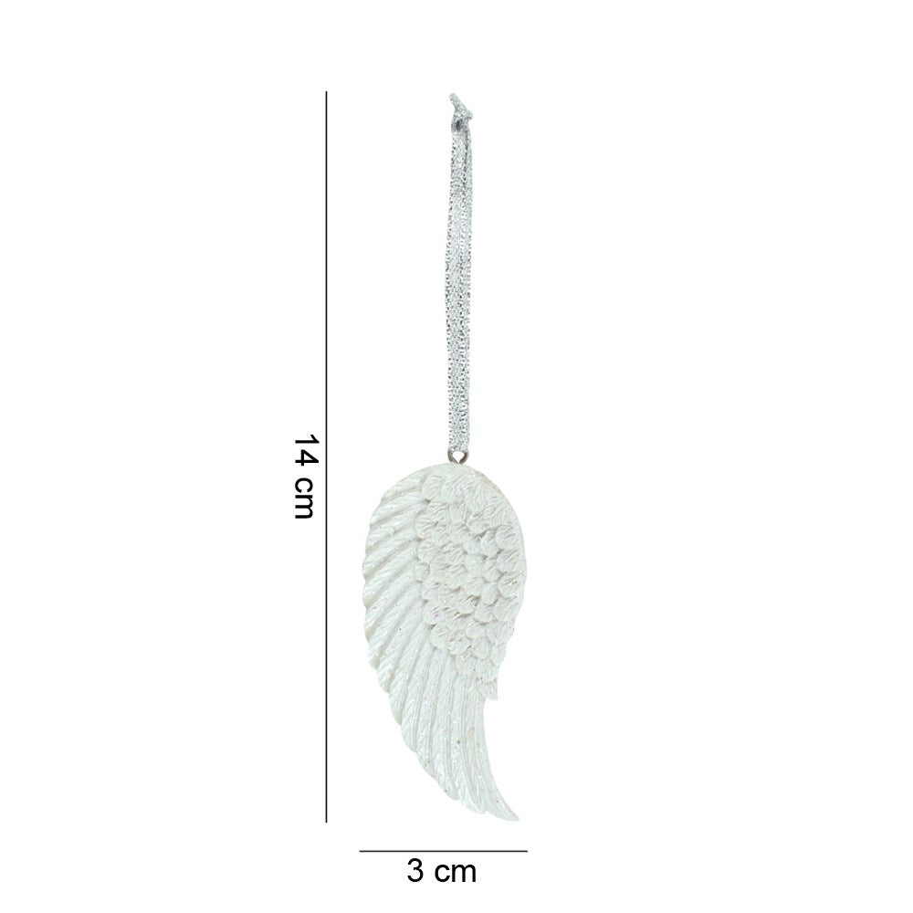 White Glitter Single Angel Wing Hanging Decoration | Christmas Ornament - Crystal Nest