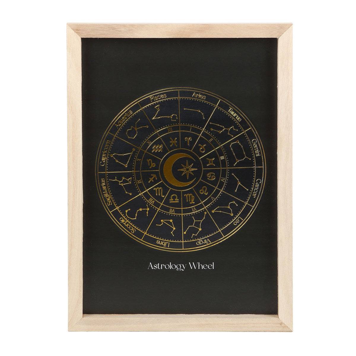Black & Gold Astrology Wheel Framed Wall Art Print - Crystal Nest