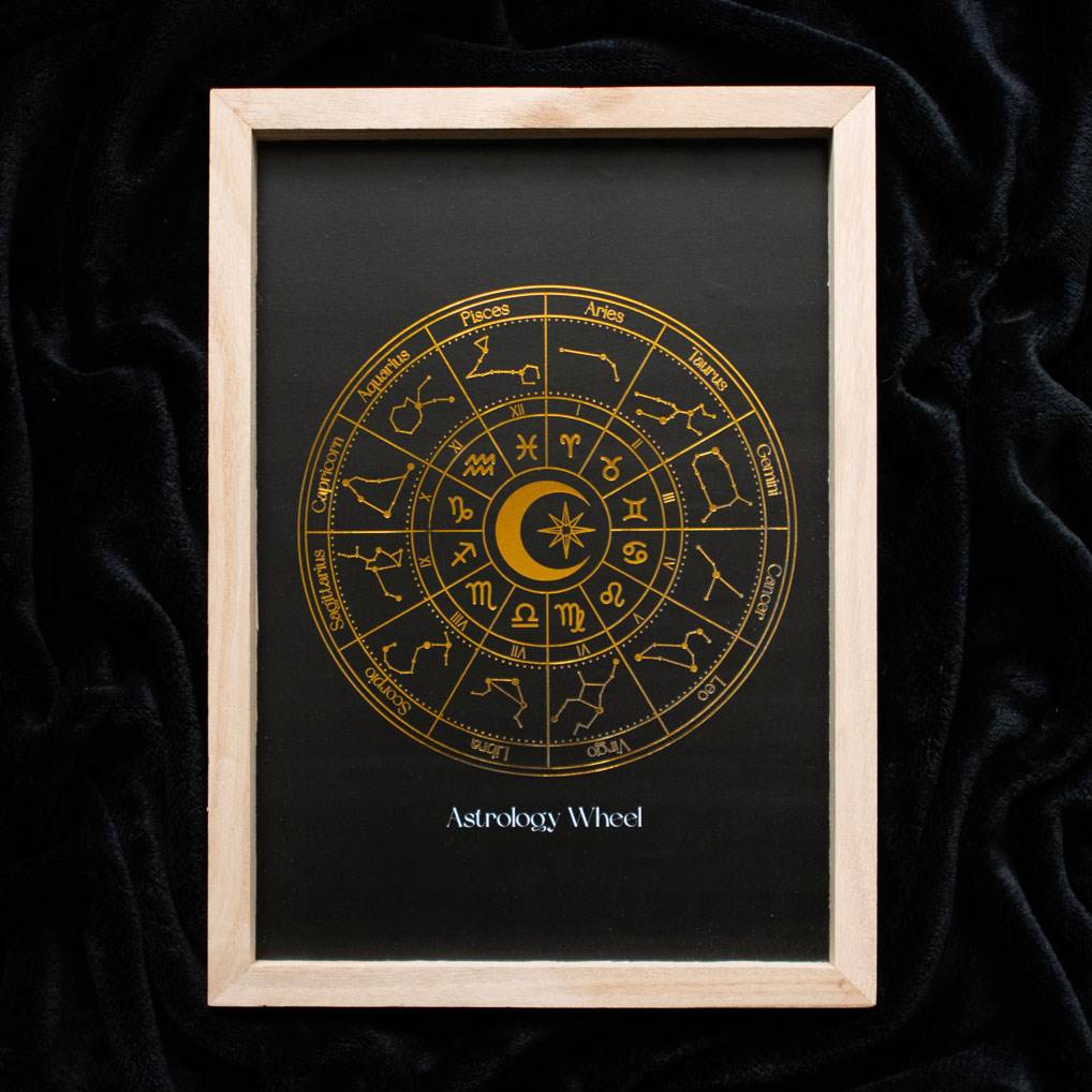 Black & Gold Astrology Wheel Framed Wall Art Print - Crystal Nest