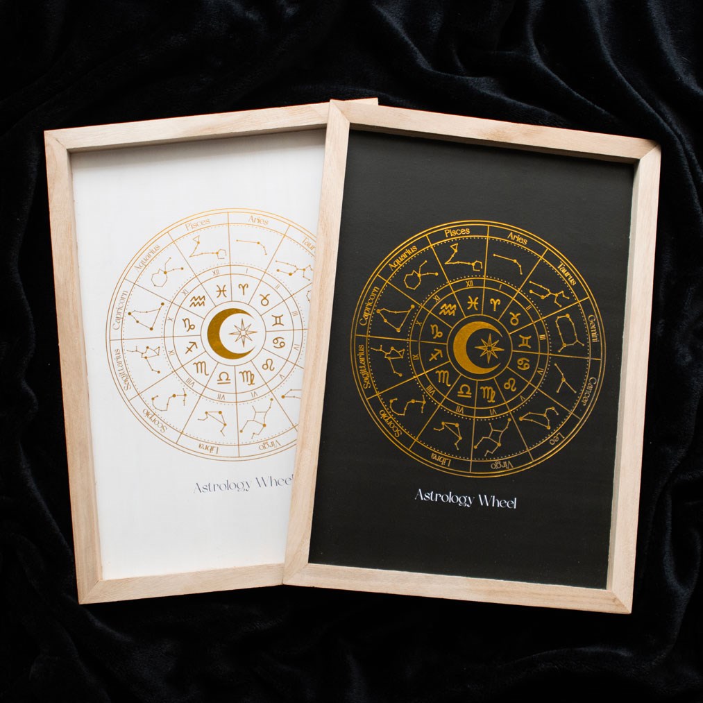 Black & Gold Astrology Wheel Framed Wall Art Print - Crystal Nest