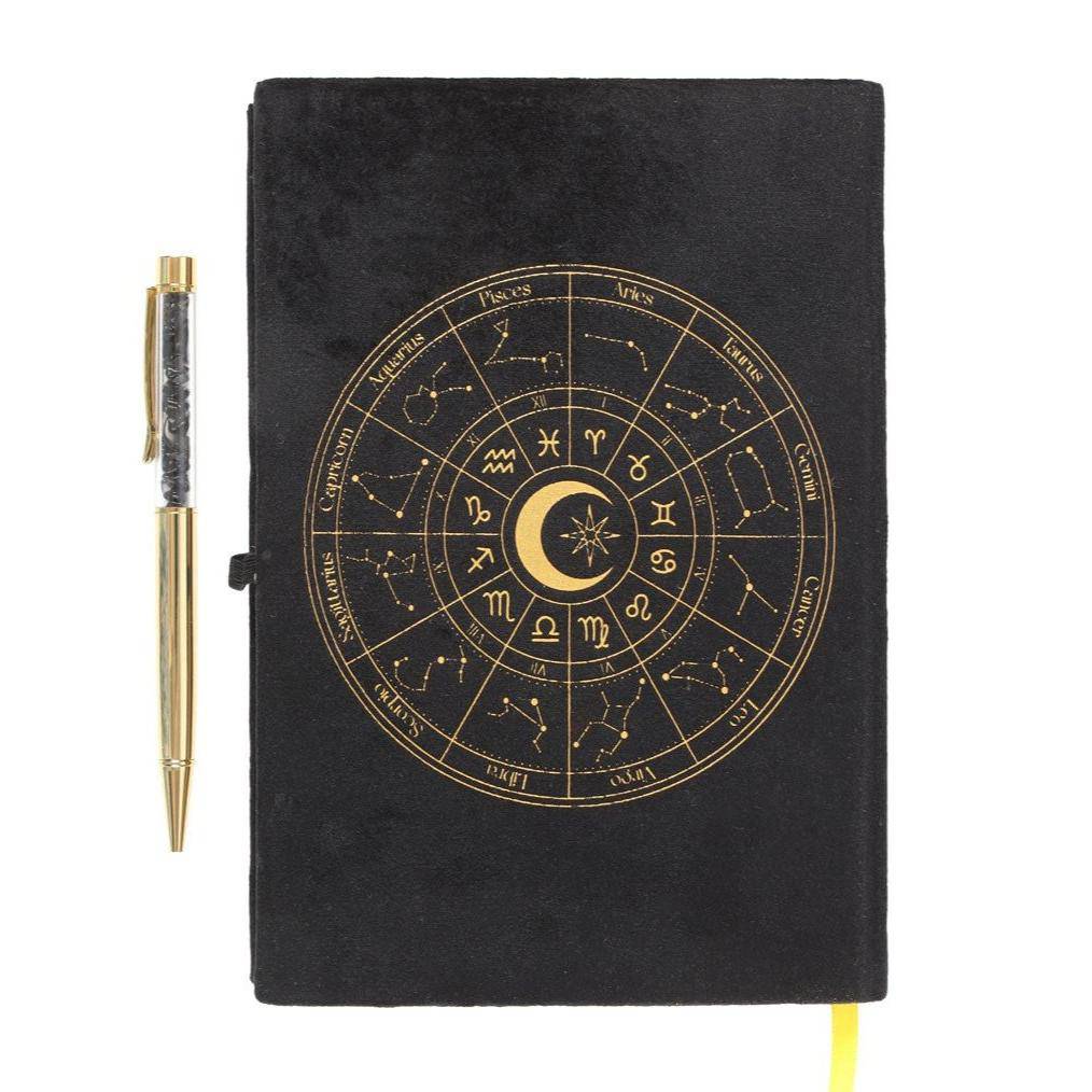 Astrology Wheel Journal with Black Obsidian Pen - Crystal Nest