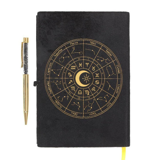 Astrology Wheel Journal with Black Obsidian Pen - Crystal Nest
