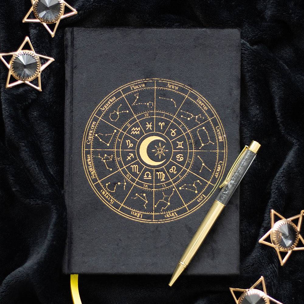 Astrology Wheel Journal with Black Obsidian Pen - Crystal Nest