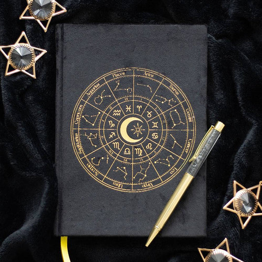 Astrology Wheel Journal with Black Obsidian Pen - Crystal Nest