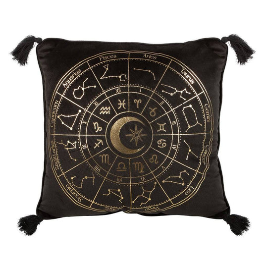 Black Square Astrology Wheel Cushion 35x35 - Crystal Nest