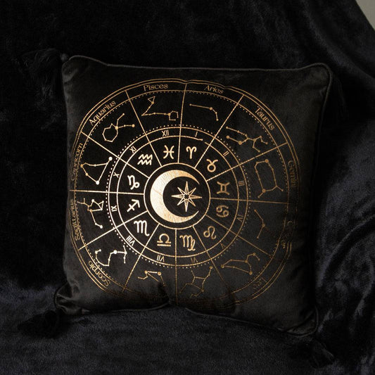 Black Square Astrology Wheel Cushion 35x35 - Crystal Nest