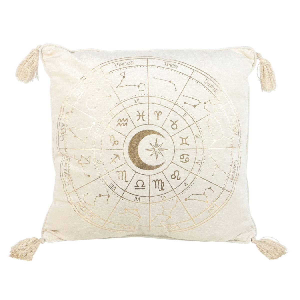 Off-White Square Astrology Wheel Cushion 35x35 - Crystal Nest