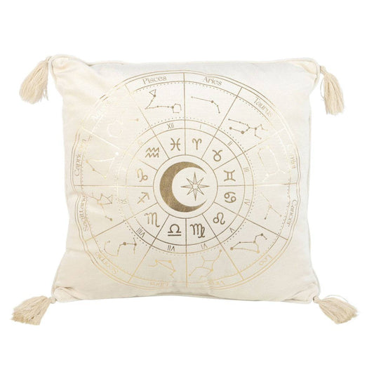 Off-White Square Astrology Wheel Cushion 35x35 - Crystal Nest