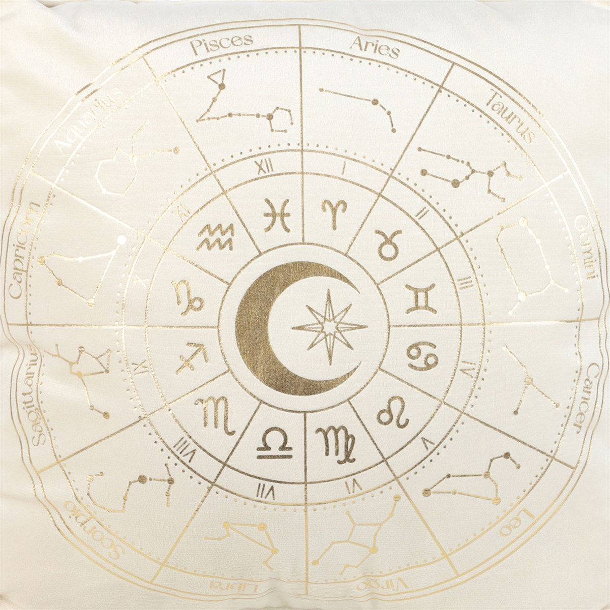 Off-White Square Astrology Wheel Cushion 35x35 - Crystal Nest