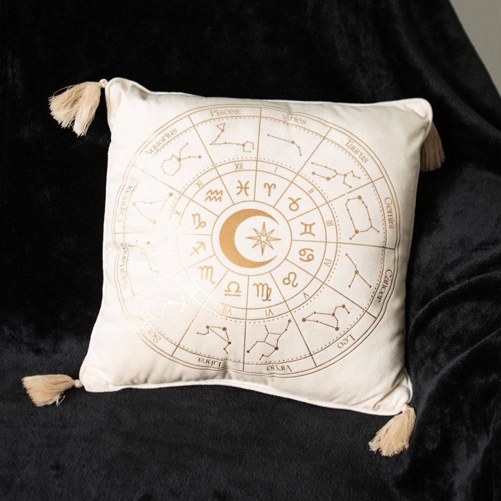 Off-White Square Astrology Wheel Cushion 35x35 - Crystal Nest