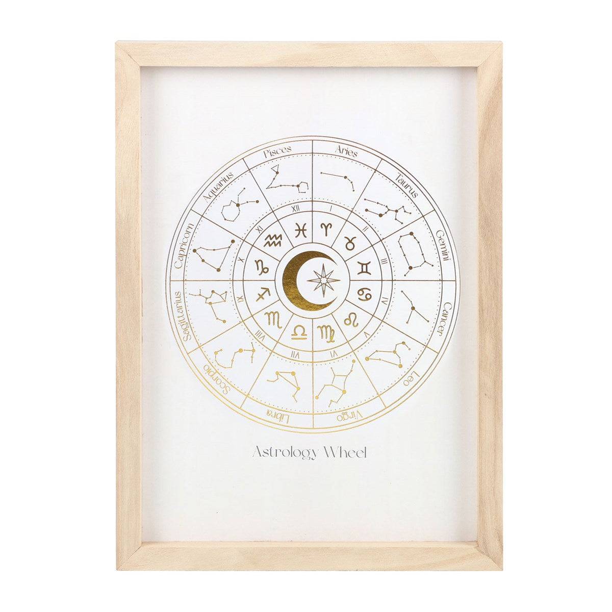 Off-White & Gold Astrology Wheel Framed Wall Art Print - Crystal Nest