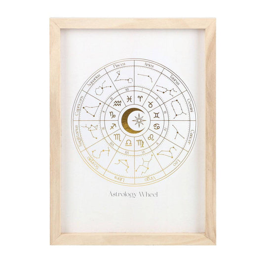 Off-White & Gold Astrology Wheel Framed Wall Art Print - Crystal Nest