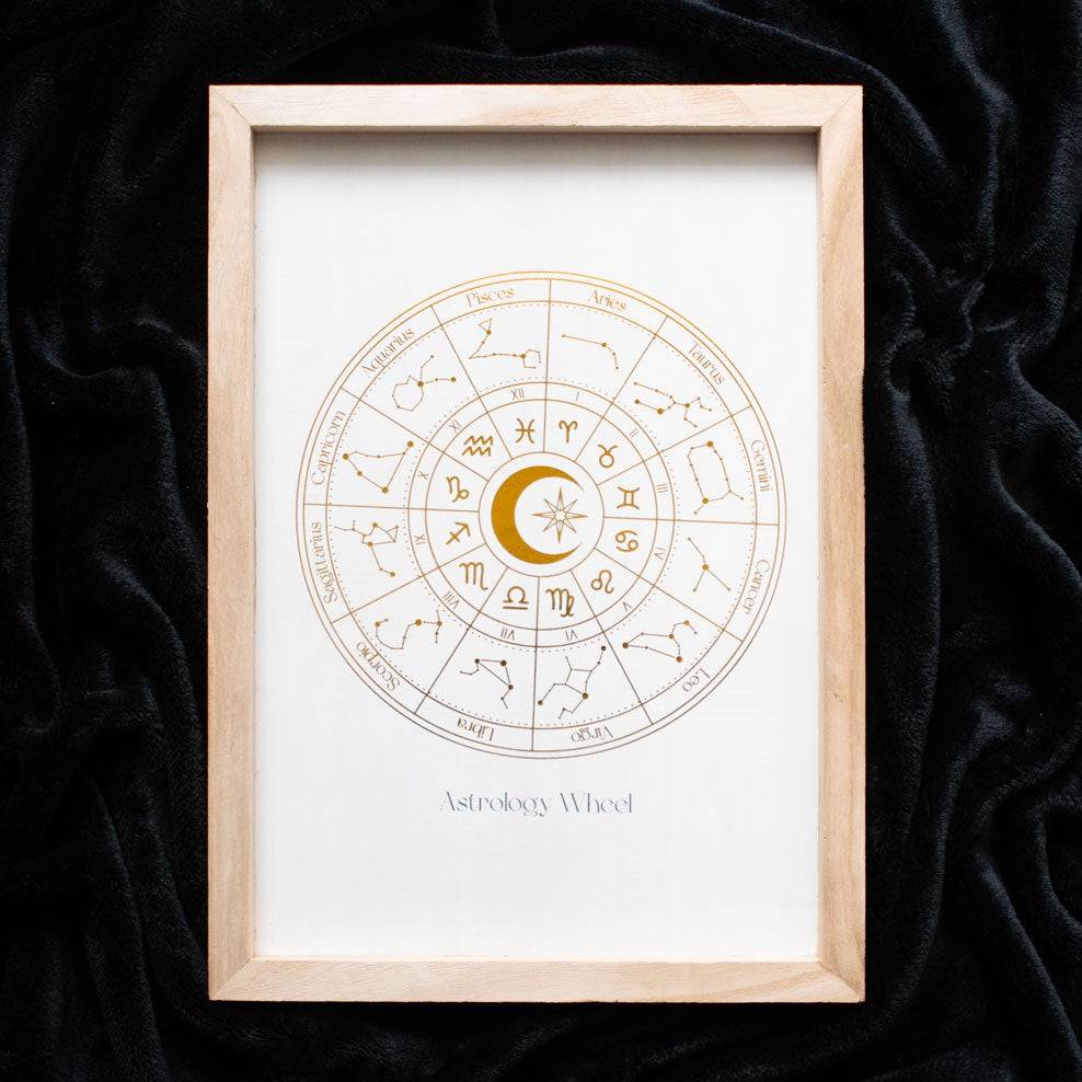 Off-White & Gold Astrology Wheel Framed Wall Art Print - Crystal Nest
