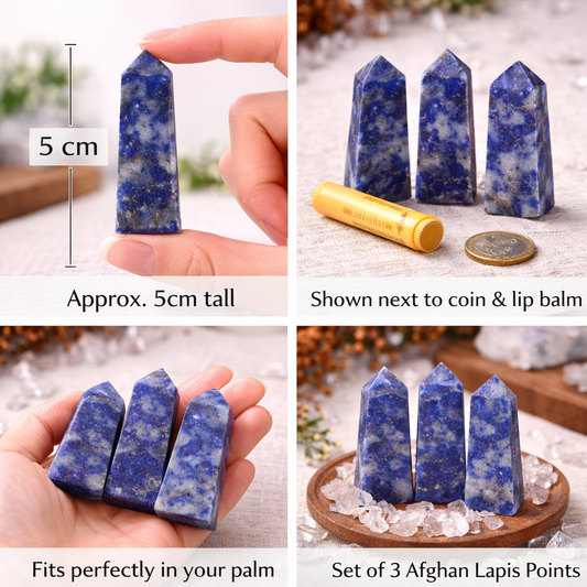 Afghan Lapis Lazuli Obelisk Points | Wisdom & Truth Crystal Towers | Set of 3 - Crystal Nest